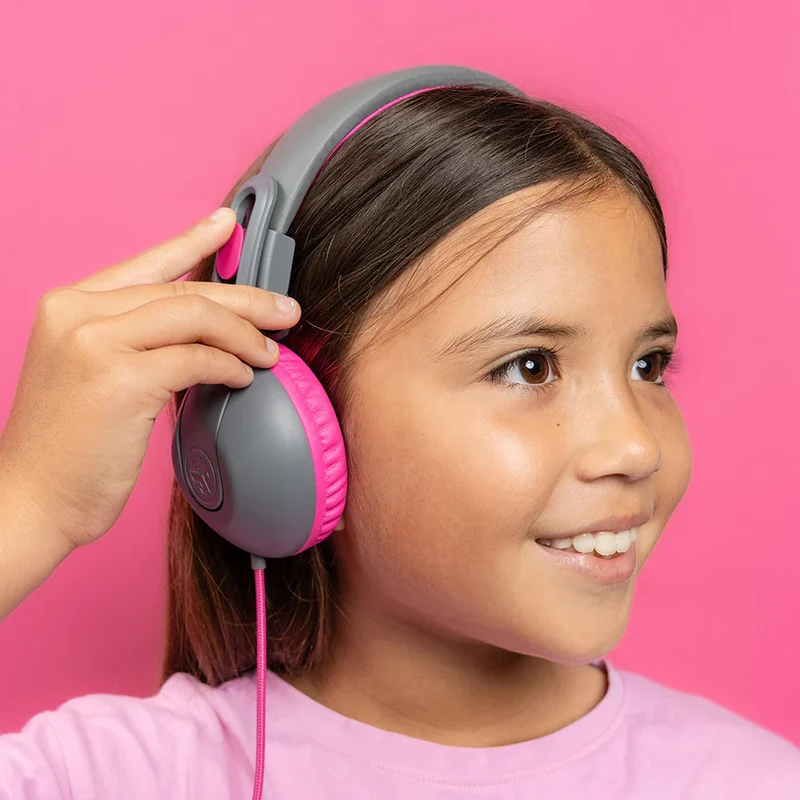 JLab JBuddies Studio 2 On-Ear Kids Wired Headphones (Gray/Pink)