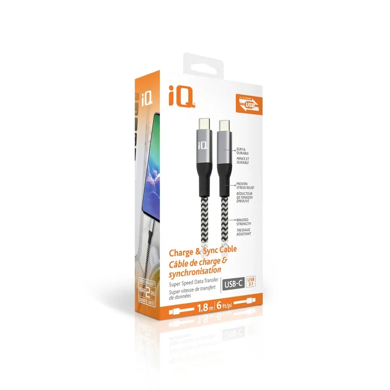 iQ USB Type-C to Type-C Cable - Braided - 1.8m/6ft