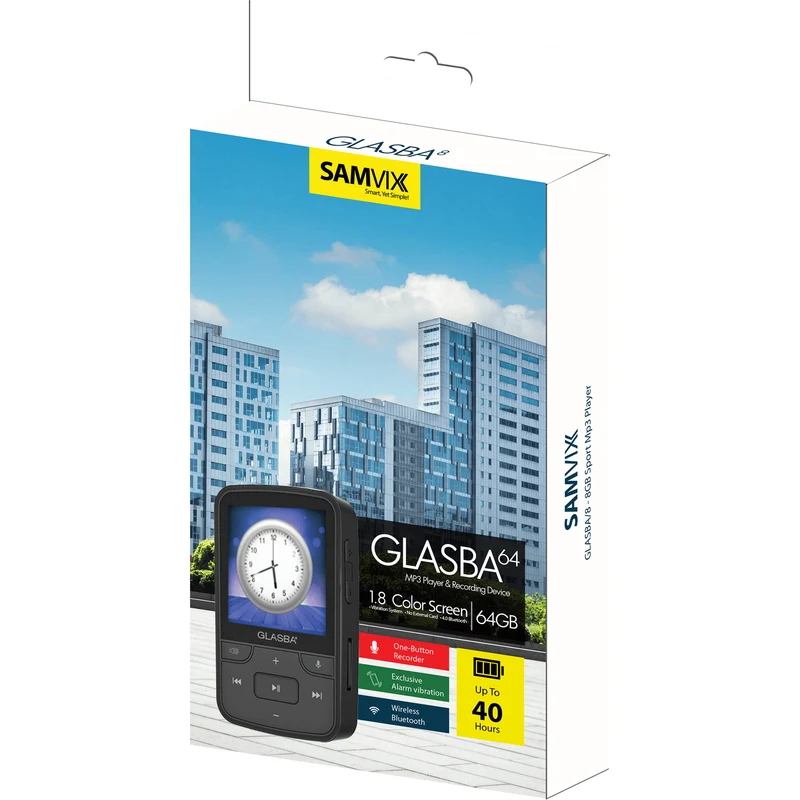 Samvix GLASBA 64GB Sport MP3 Player - Black (No SD Slot)