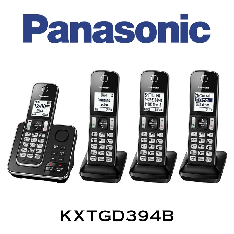 Panasonic KXTGD394B - Téléphone sans fil avec répondeur, 4 combinés, mode nuit