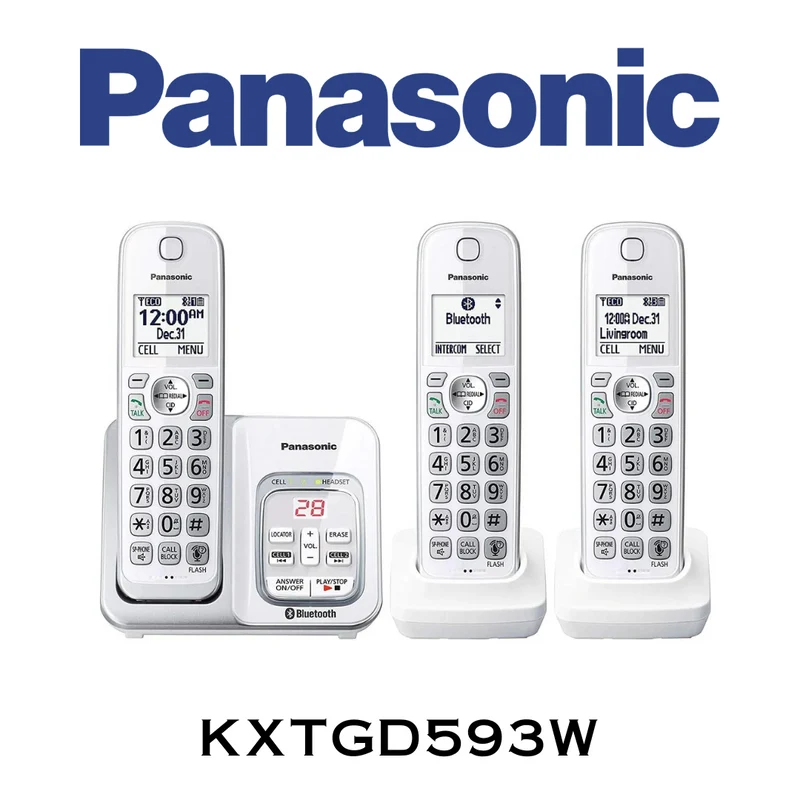 Panasonic KXTGD593W - Téléphone sans fil à 2 combinés DECT 6.0 avec Bluetooth
