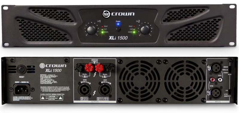 Crown Audio XLi 1500 - Amplificateur de puissance stéréo commercial 450 W par canal à 4 Ohms, 330 W par canal à 8 Ohms, 900W à 8 Ohms Bridge Mono.