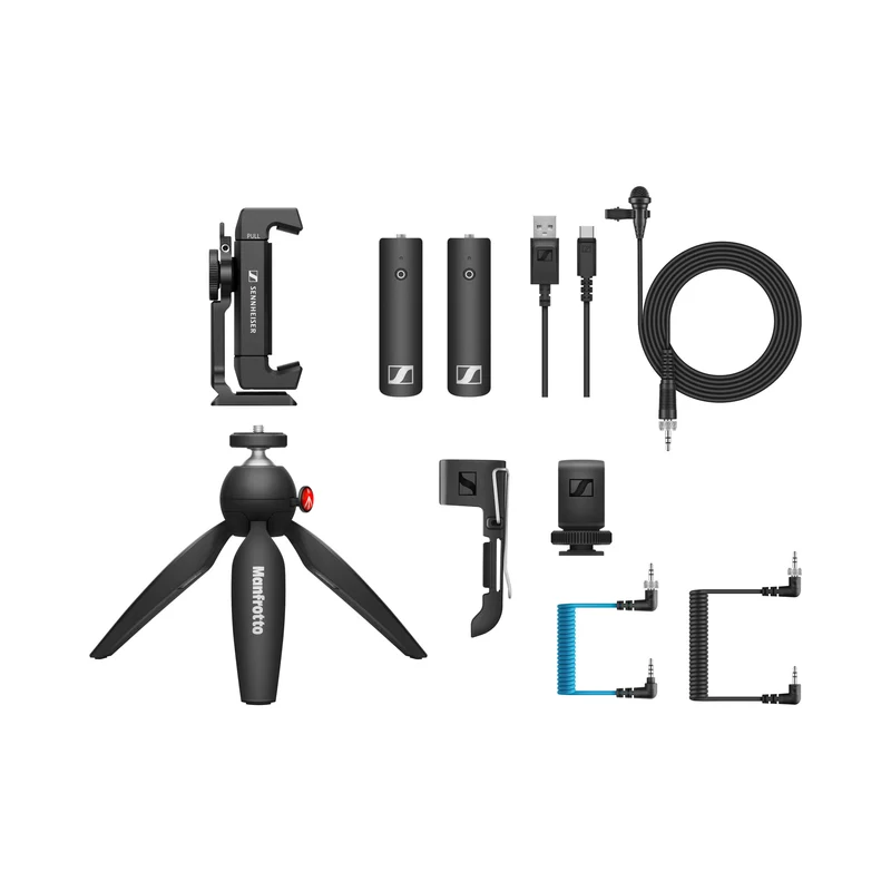 Sennheiser XSW-D Portable Lav Mobile Kit with Transmitter, Receiver, Lapel Mic, Mounts & Manfrotto PIXI Tabletop Stand