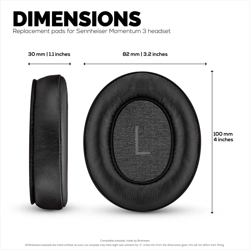 Coussinets de rechange pour casque Sennheiser Momentum 3 - Cuir véritable souple et mousse à mémoire de forme pour un confort optimal