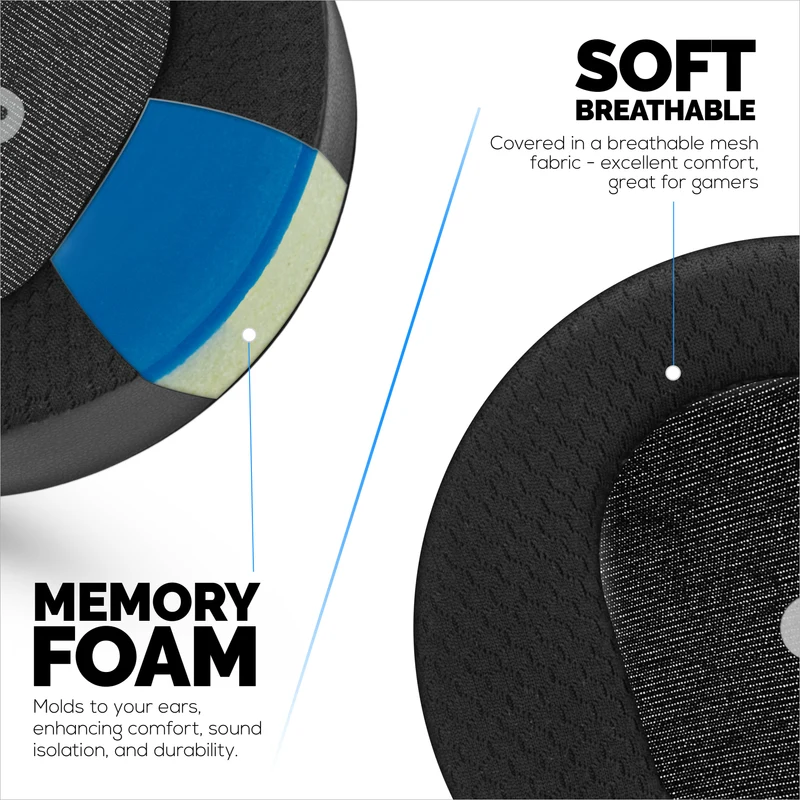 Coussinets d'oreille de rechange hybrides et inclinés pour casques Audeze Maxwell (GEN 1), en gel souple, tissu mesh respirant avec cuir PU et mousse à mémoire de forme