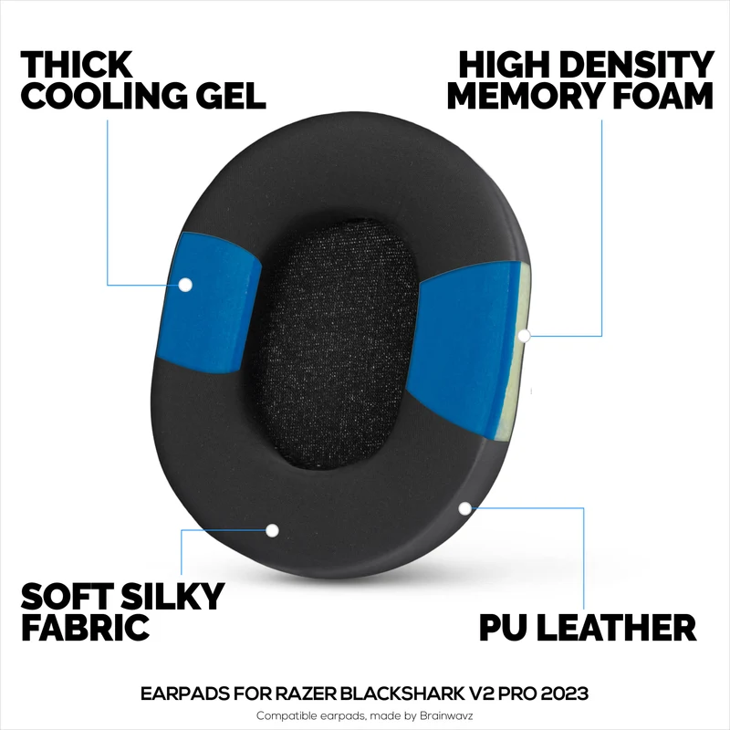 Coussinets d'oreille de remplacement hybrides pour casque Razer Blackshark V2 Pro 2023 : gel rafraîchissant, tissu doux, cuir PU et mousse à mémoire de forme