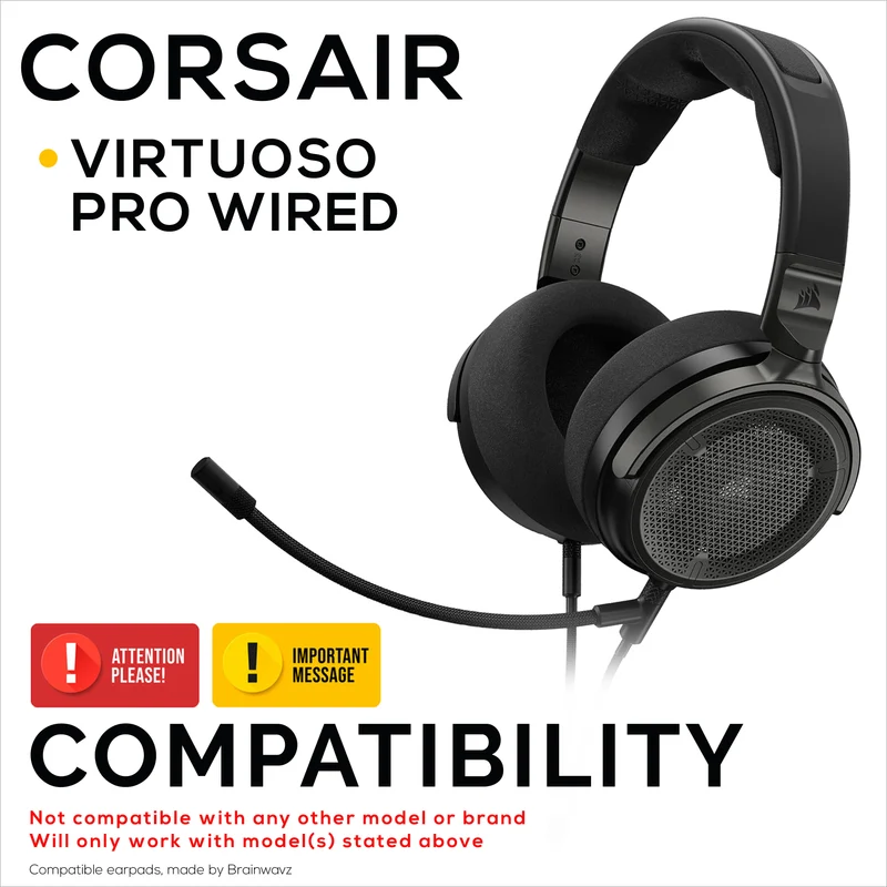 Coussinets d'oreille en tissu mesh pour casque filaire Corsair Virtuoso PRO, tissu mesh respirant et mousse à mémoire de forme douce