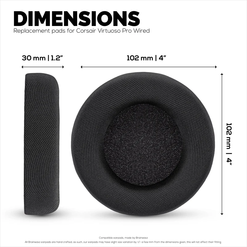 Coussinets d'oreille en tissu mesh pour casque filaire Corsair Virtuoso PRO, tissu mesh respirant et mousse à mémoire de forme douce