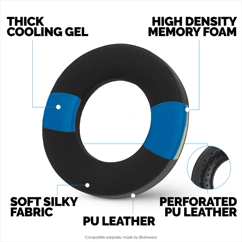 Coussinets de rechange hybrides pour casques Beyerdynamic DT990/PRO, DT880/PRO, MMX300, DT 531, DT 690 et autres. Gel rafraîchissant, tissu doux, cuir PU et mousse à mémoire de forme.