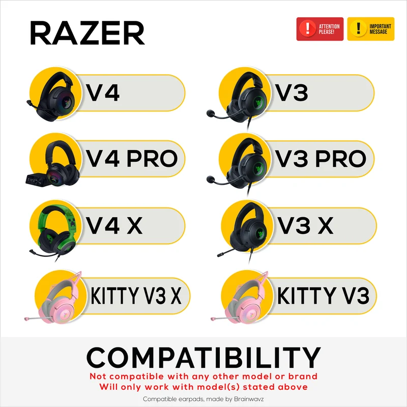 Coussinets d'oreille de rechange pour casques Razer Kraken V4/V4 Pro, V4 X Gaming, V3/V3 Pro, V3 X, Kitty V3 Pro et Kitty V3 X : cuir PU souple avec mousse à mémoire de forme