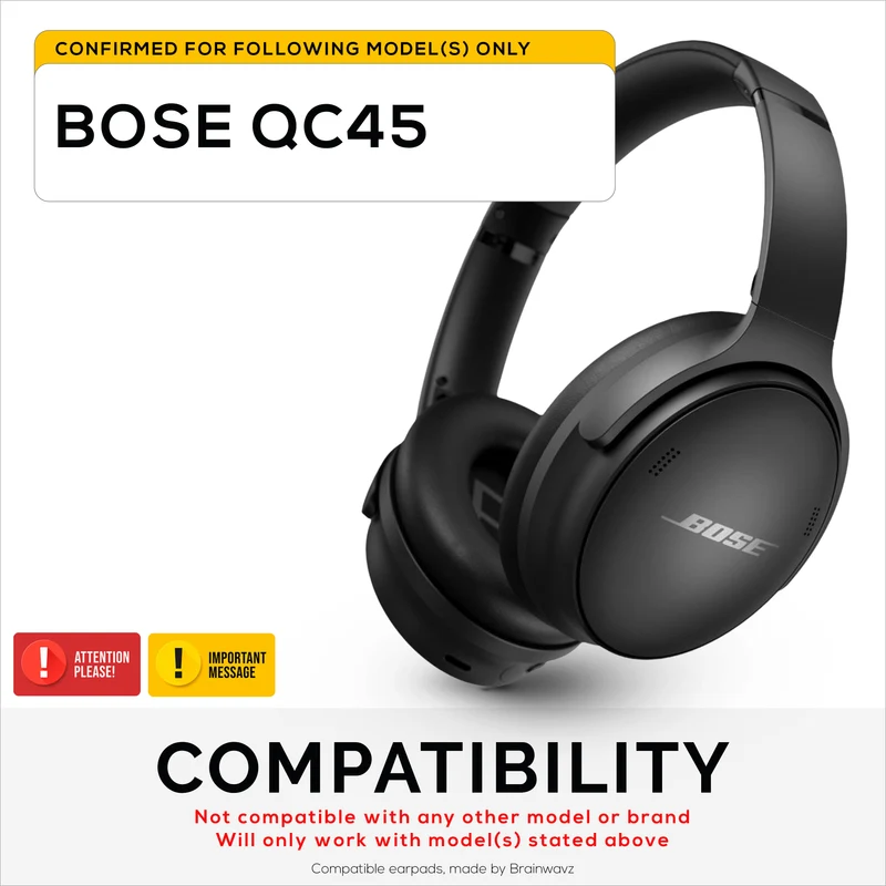Coussinets de rechange hybrides pour casque sans fil Bose QuietComfort 45 (QC45), en gel souple, tissu respirant avec similicuir et mousse à mémoire de forme, pour un confort optimal.