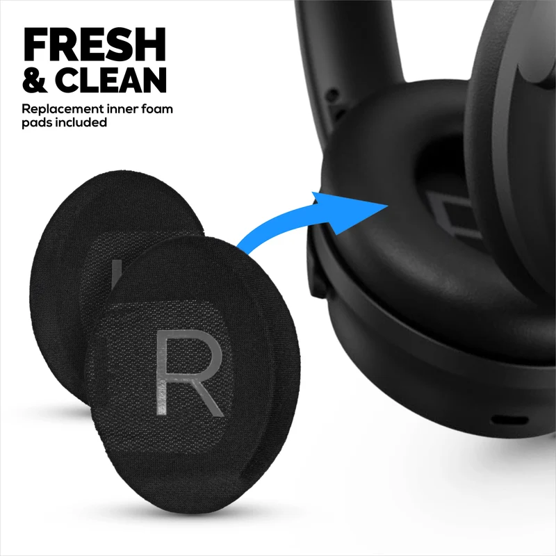 Coussinets de rechange hybrides pour casque sans fil Bose QuietComfort 45 (QC45), en gel souple, tissu respirant avec similicuir et mousse à mémoire de forme, pour un confort optimal.