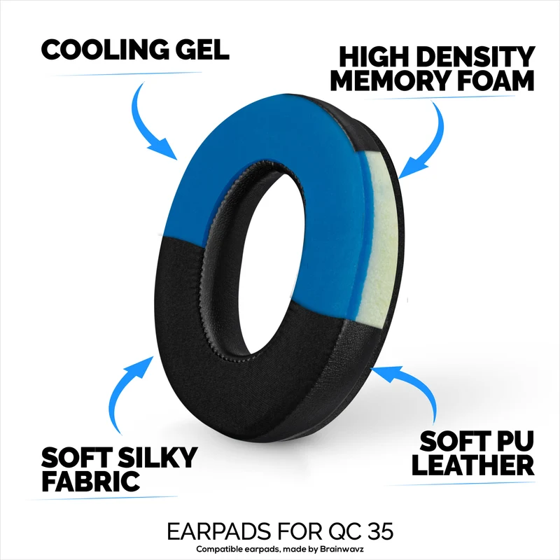 Coussinets de rechange hybrides pour casque sans fil Bose QuietComfort 35 (QC35), en gel souple, tissu respirant avec similicuir et mousse à mémoire de forme
