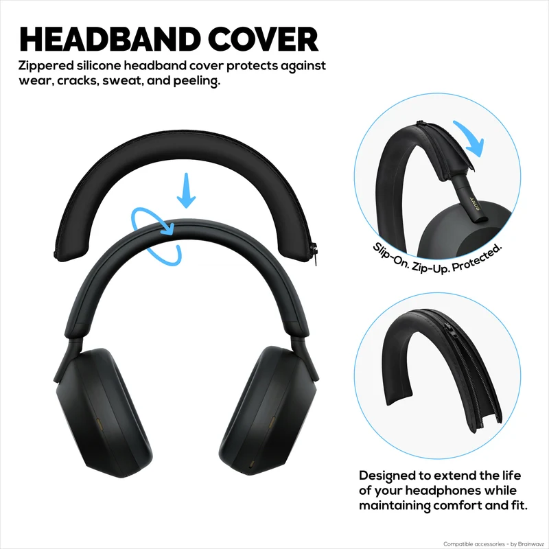 Ensemble de protections en silicone pour casque Sony WH-1000XM5 : arceau, oreillettes et coussinets – Résistant à la transpiration et à la poussière, antidérapant et facile à installer