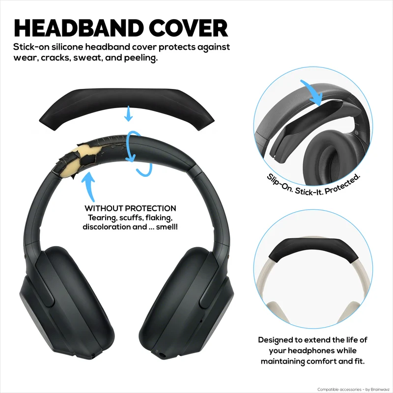 Ensemble de protections en silicone pour casque Sony WH-1000XM3 et WH1000XM4 : protections pour arceau et coussinets d’oreille, résistantes à la transpiration et à la poussière, antidérapantes et faciles à installer.