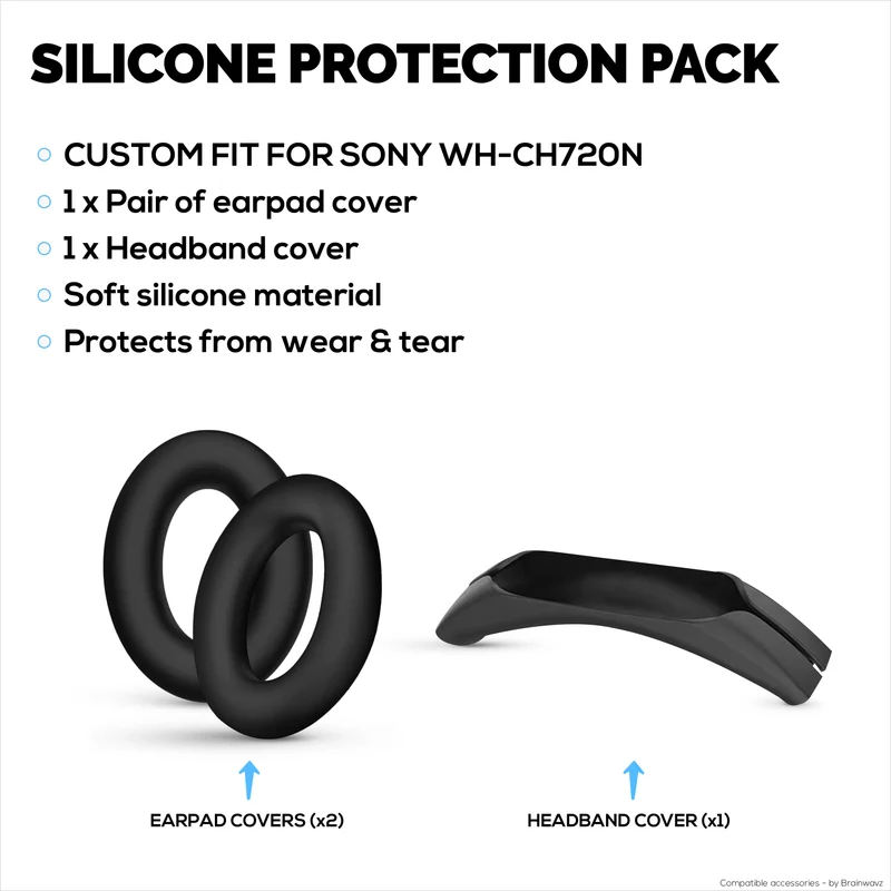 Ensemble de protections en silicone pour casque Sony WH-CH720N : couvre-arceau et coussinets – Résistant à la transpiration et à la poussière, antidérapant et facile à installer