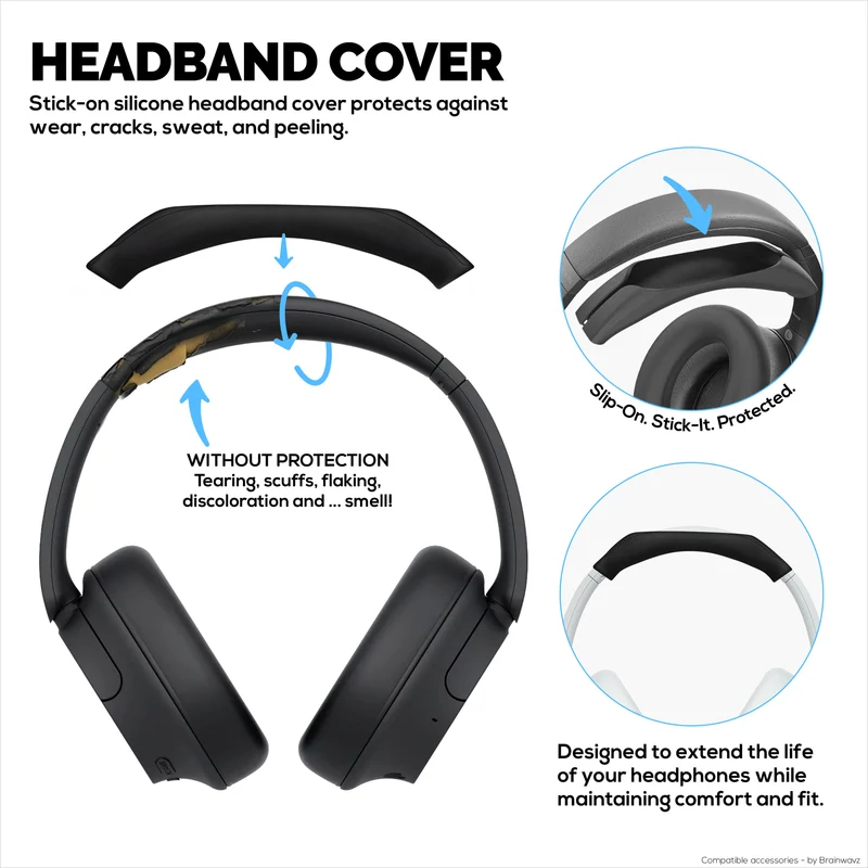 Ensemble de protections en silicone pour casque Sony WH-CH720N : couvre-arceau et coussinets – Résistant à la transpiration et à la poussière, antidérapant et facile à installer