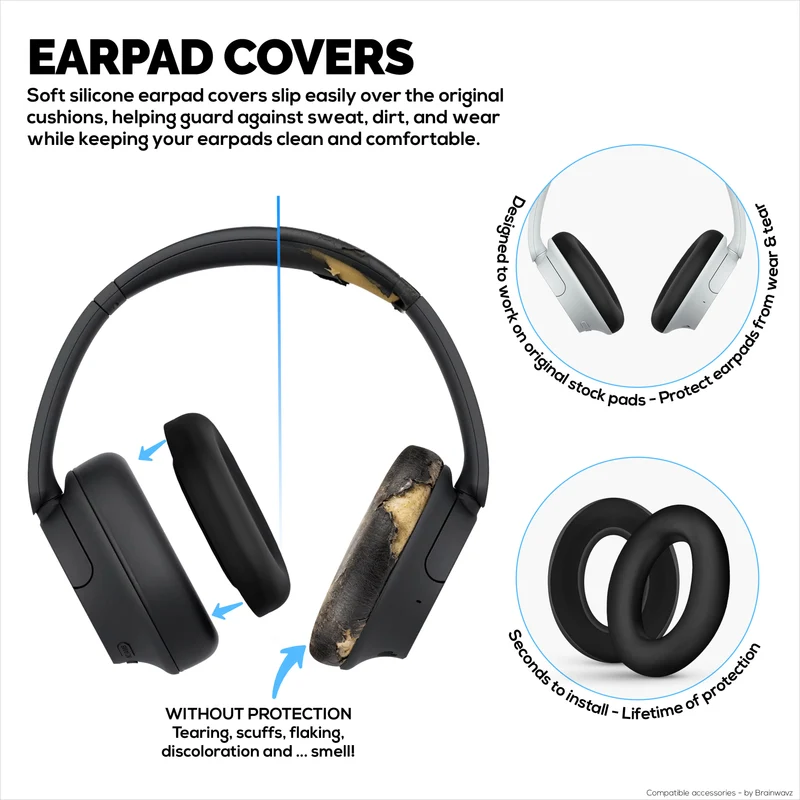 Ensemble de protections en silicone pour casque Sony WH-CH720N : couvre-arceau et coussinets – Résistant à la transpiration et à la poussière, antidérapant et facile à installer