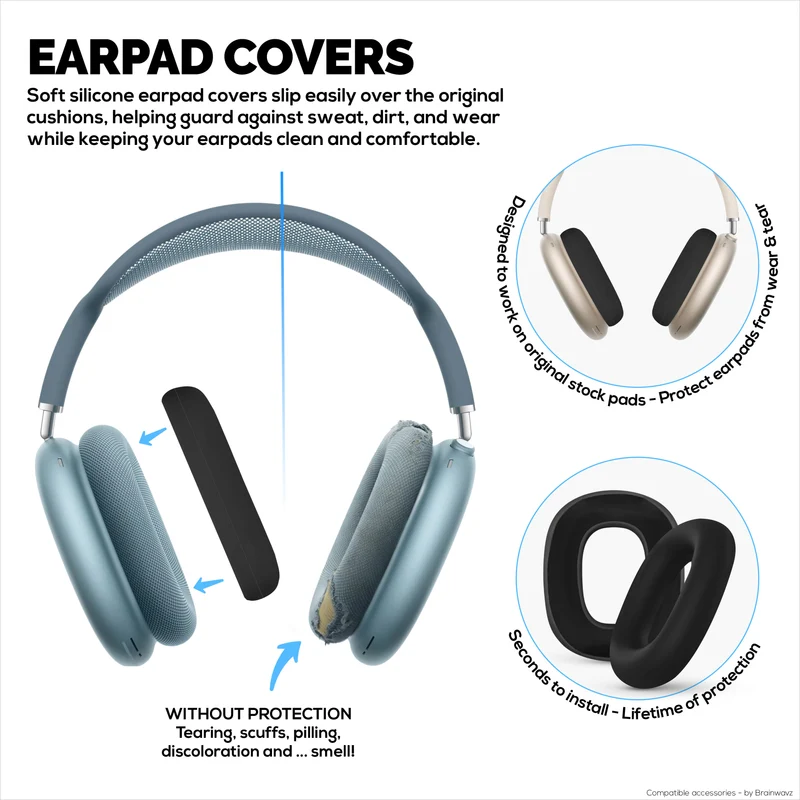 Coussinets de protection en silicone pour écouteurs Apple AirPods Max – Imperméables, résistants à la transpiration et à la poussière, antidérapants et faciles à installer