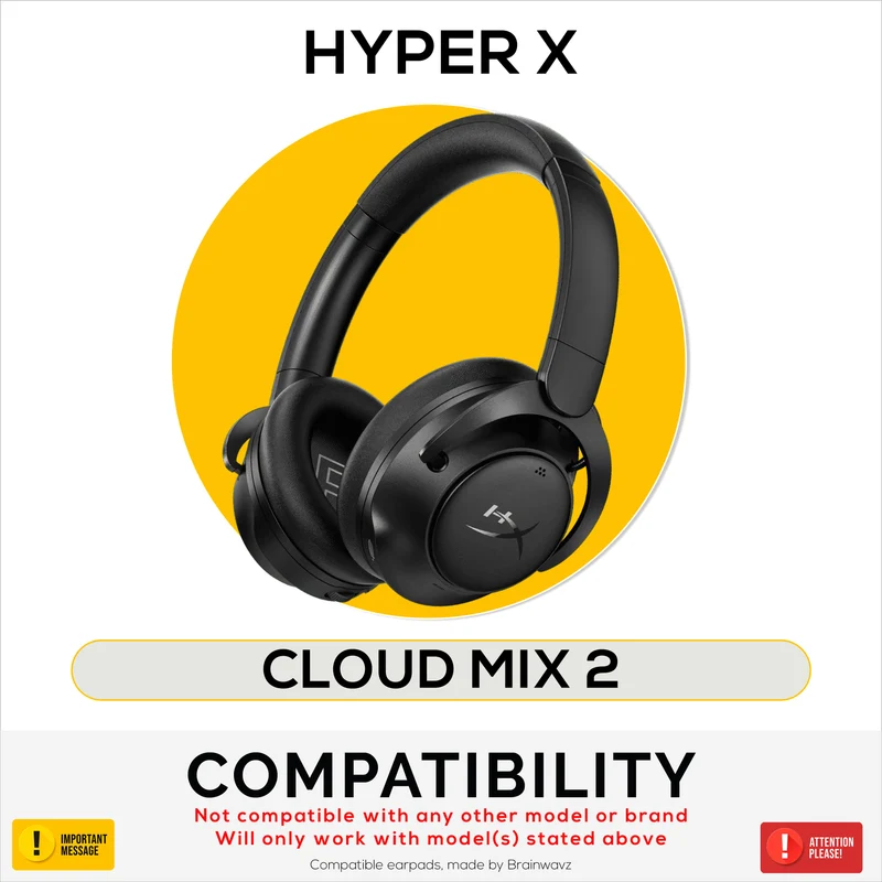 Coussinets de rechange pour casque sans fil supra-auriculaire HyperX Cloud Mix 2. Cuir PU protéiné de haute qualité et mousse souple pour un confort et une durabilité accrus.