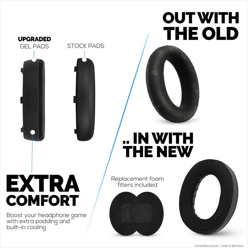 Coussinets d'oreille hybrides pour casques sans fil BOSE QC Ultra Gen 1 et Gen 2. Coussinets gaming en gel rafraîchissant avec tissu ultra-doux et mousse à mémoire de forme épaisse.
