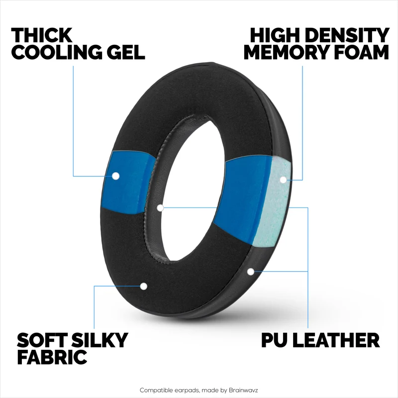 Coussinets hybrides pour casques Sennheiser HD598 (CS/SE/SR) HD599 HD558 HD518 HD595 HD569 HD579 HD560 HD555 HD515 HD559. Coussinets gaming en gel rafraîchissant et mousse à mémoire de forme épaisse.