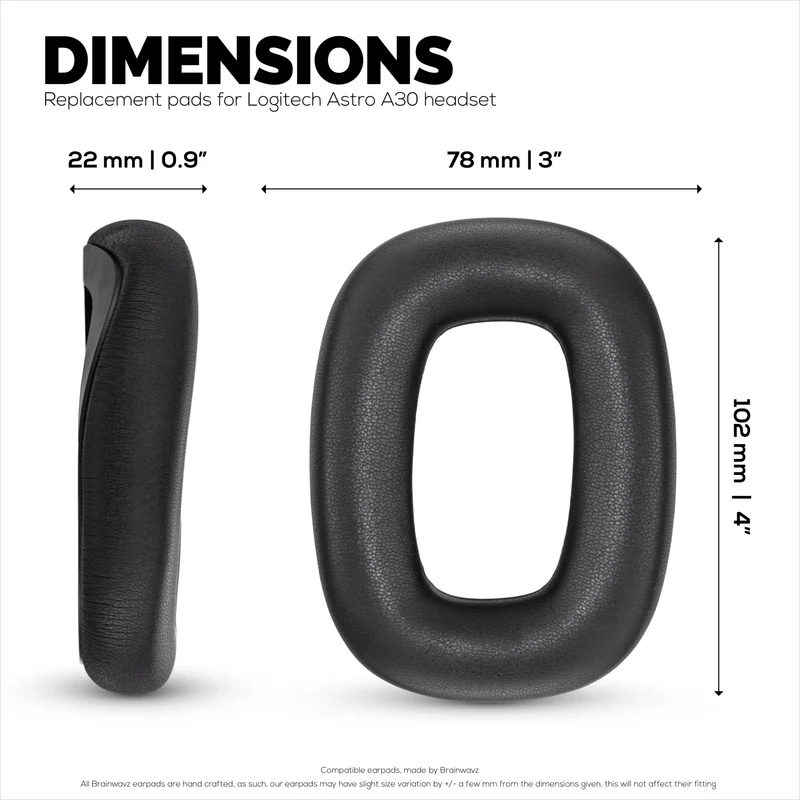Coussinets d'oreille de rechange pour casque Logitech Astro A30. Cuir PU souple et mousse à mémoire de forme haute densité pour un confort et une durabilité accrus.