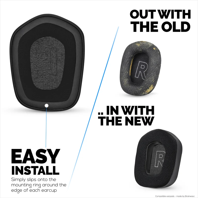 Coussinets d'oreille hybrides pour casques Logitech G733, G335 et G535 : gel rafraîchissant, tissu ultra-doux et mousse à mémoire de forme plus épaisse.