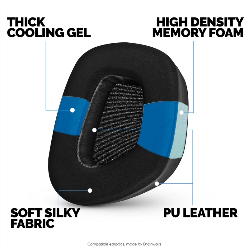 Coussinets d'oreille hybrides pour casques Corsair Void RGB Elite Wireless, RGB Elite USB et Elite Surround : gel rafraîchissant, tissu ultra-doux et mousse à mémoire de forme plus épaisse.