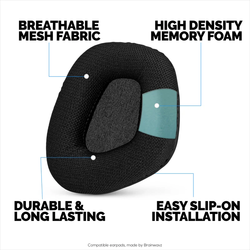 Coussinets d'oreille en tissu mesh pour casques Corsair Void RGB Elite Wireless, RGB Elite USB et Elite Surround : tissu mesh respirant et mousse à mémoire de forme haute qualité.