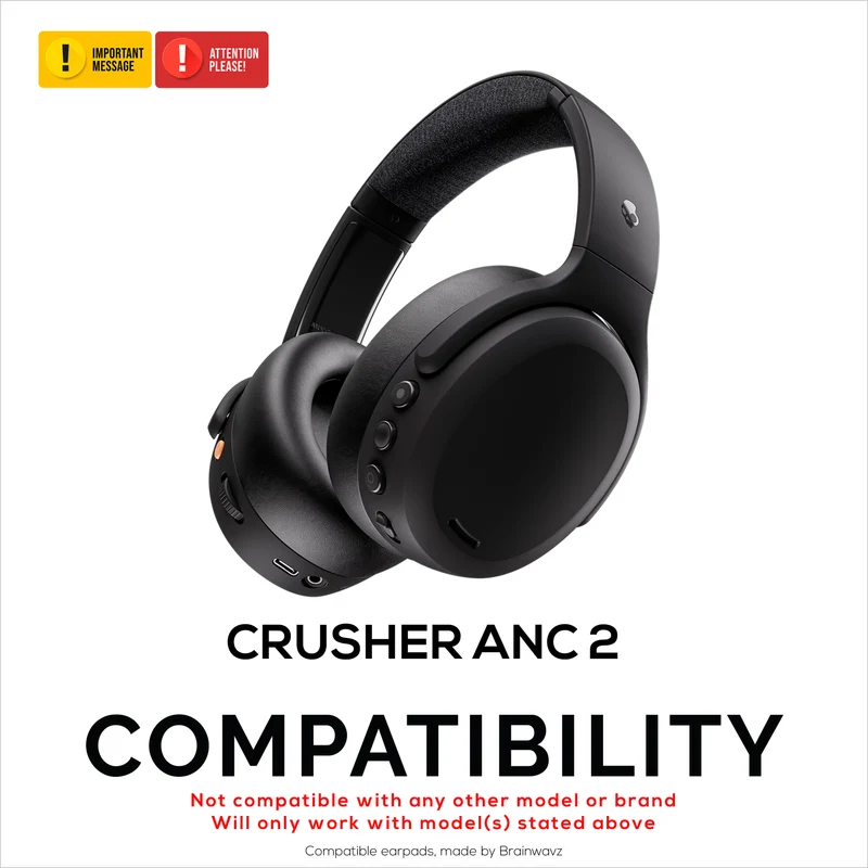 Coussinets de rechange pour casques Skullcandy Crusher ANC 2. Cuir PU souple et mousse à mémoire de forme haute densité pour un confort et une durabilité accrus.
