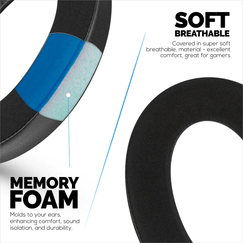 Coussinets hybrides pour casques Sennheiser HD600, HD650, HD660S, HD525, HD535, HD545 et Massdrop HD58X, HD6XX - Coussinets gaming en gel rafraîchissant avec tissu ultra-doux et mousse épaisse