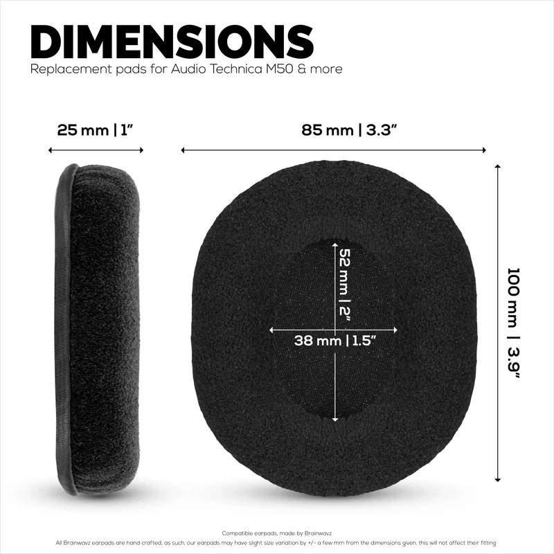 Coussinets de rechange en velours pour casques Audio Technica ATH-M50X, M50xBT, M50RD, M40X, M30X et M20X. Velours doux et mousse à mémoire de forme pour un confort optimal.