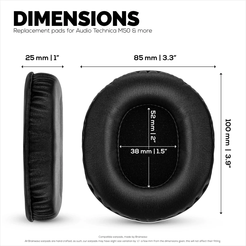 Coussinets de rechange en peau de mouton pour casques Audio Technica ATH-M50X, M50xBT, M50RD, M40X, M30X et M20X. Cuir véritable souple et mousse à mémoire de forme.