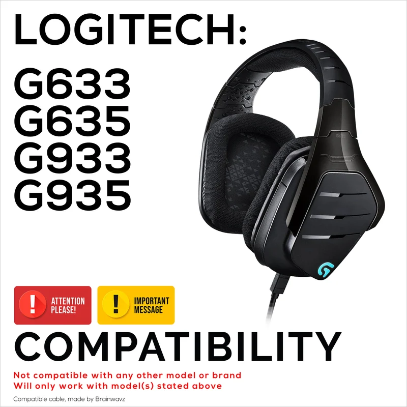 Câble audio de remplacement compatible avec Logitech G633, G635, G933, G935 – Micro/télécommande en ligne avec sourdine et contrôle du volume – Cordon de casque de jeu tressé en nylon