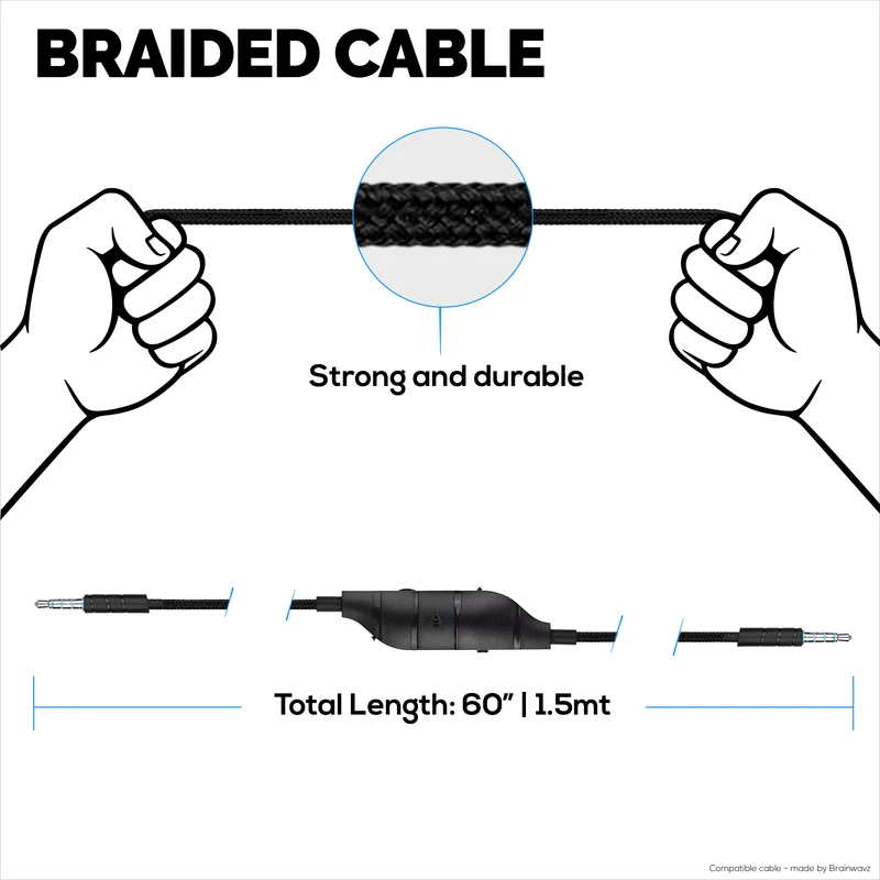 Câble audio de remplacement compatible avec Logitech G633, G635, G933, G935 – Micro/télécommande en ligne avec sourdine et contrôle du volume – Cordon de casque de jeu tressé en nylon