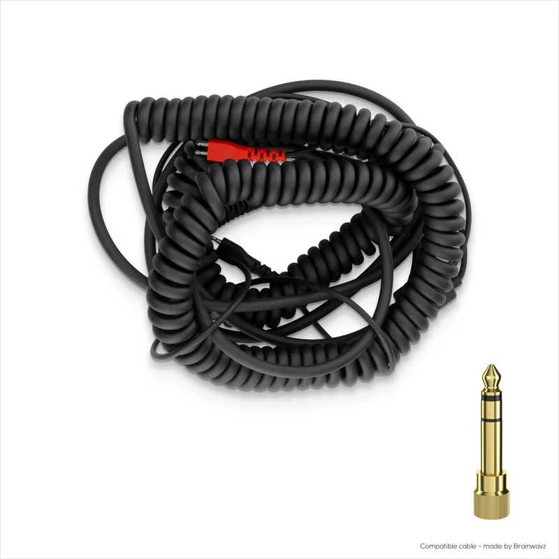 Câble audio spiralé de remplacement compatible avec les casques Sennheiser HD25, HD560, HD540, HD480, HD430, HD414 et HD250 - Jacks plaqués or 3.5 mm