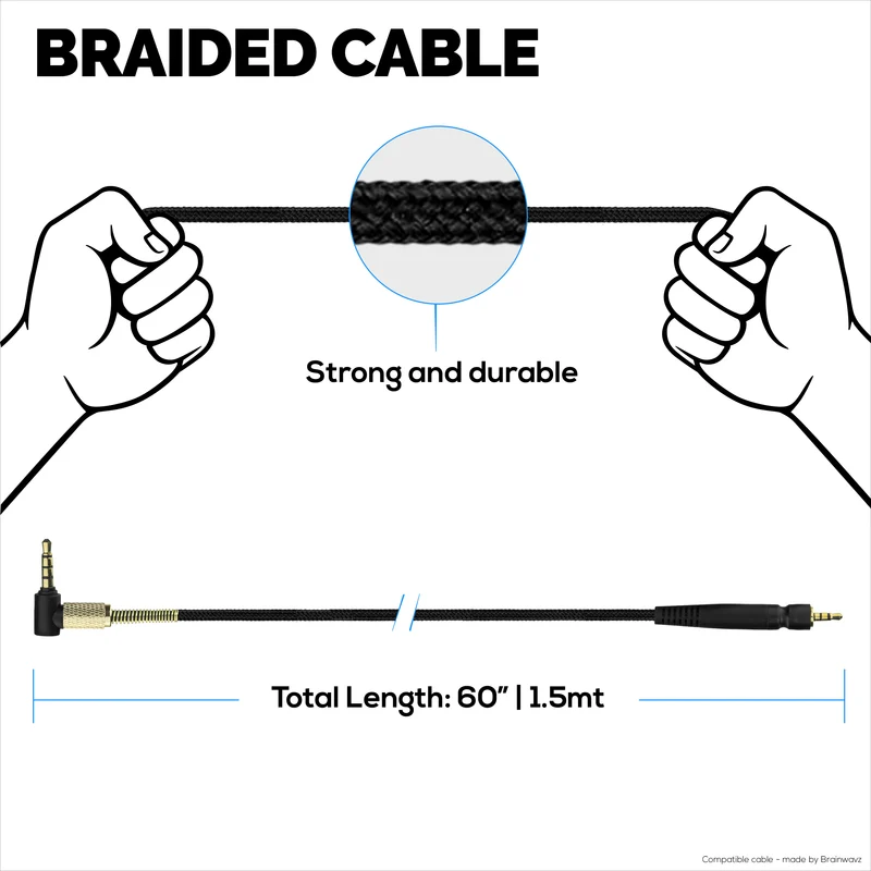 Câble audio de remplacement compatible avec Sennheiser GSP300, GSP350 et GSP600 – Cordon en nylon tressé, jacks 3.5 mm coudés et 2.5 mm plaqués or