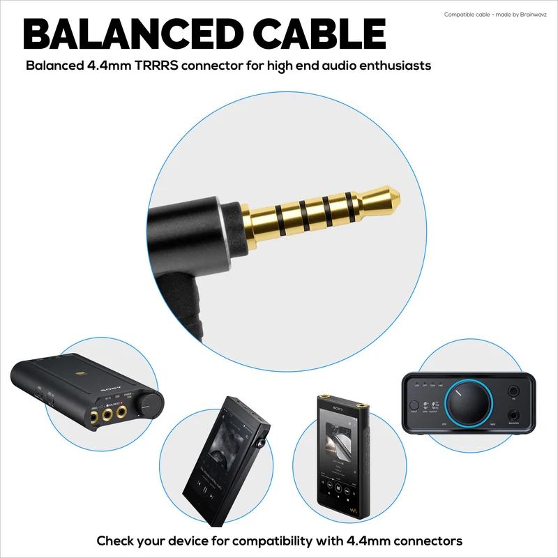 Câble audio symétrique compatible avec les casques Sennheiser Momentum – Connecteurs Twist-Lock 2.5 mm vers jacks symétriques TRRRS plaqués or 4.4 mm
