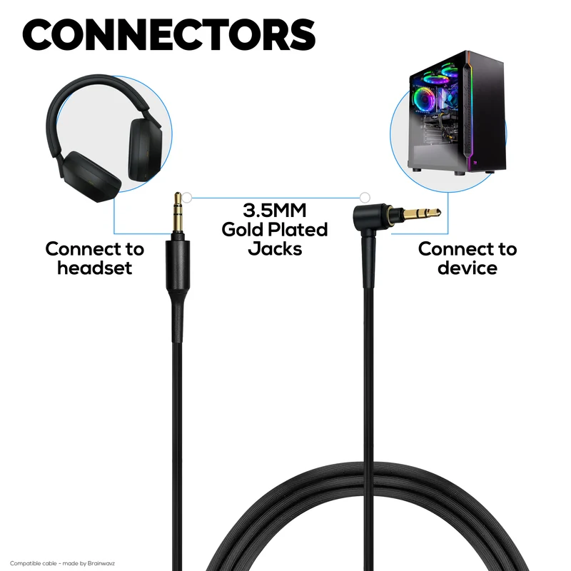 Câble audio de remplacement compatible avec Sony MDR-1000X WH-1000XM5 WH-1000XM4 WH-1000XM3 MDR-1A WH-1000X MDR-XB950BT MDR-XB950N1 MDR-ZX770BN