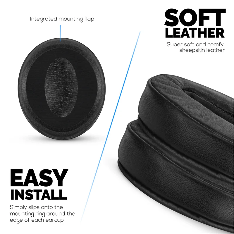 Coussinets de rechange pour casques Sennheiser HD4.50BT, HD4.50BTNC, HD450BT, HD4.50SE, HD4.40BT, HD4.30G, HD4.20S, HD458BT, HD450, HD400S et HD350BT. Cuir véritable souple et mousse à mémoire de forme.