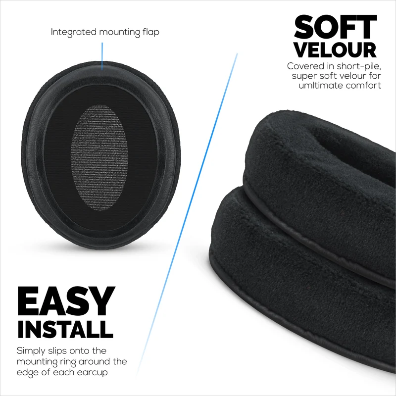 Coussinets d'oreille de rechange en velours pour casques Sennheiser HD4.50BT, HD4.50BTNC, HD450BT, HD4.50SE, HD4.40BT, HD4.30G, HD4.20S, HD458BT, HD450, HD400S et HD350BT. Velours doux et à mémoire de forme.