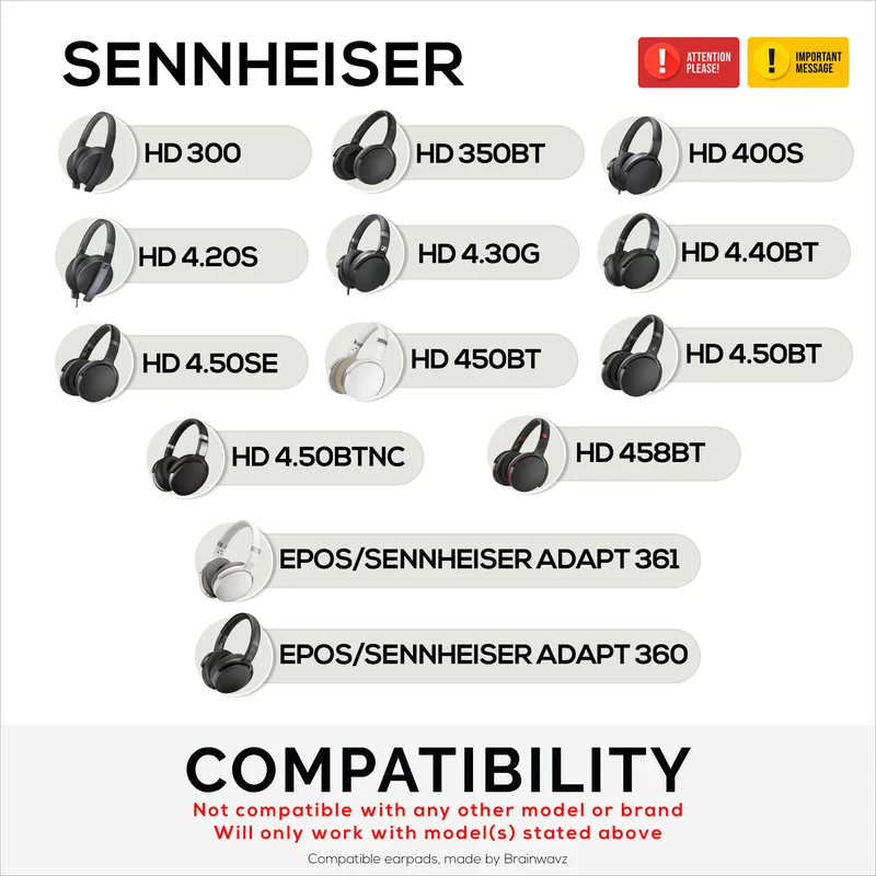 Coussinets d'oreille perforés de rechange pour casques Sennheiser HD4.50BT, HD4.50BTNC, HD450BT, HD4.50SE, HD4.40BT, HD4.30G, HD4.20S, HD458BT, HD450, HD400S et HD 350BT - Cuir PU et mousse à mémoire de forme