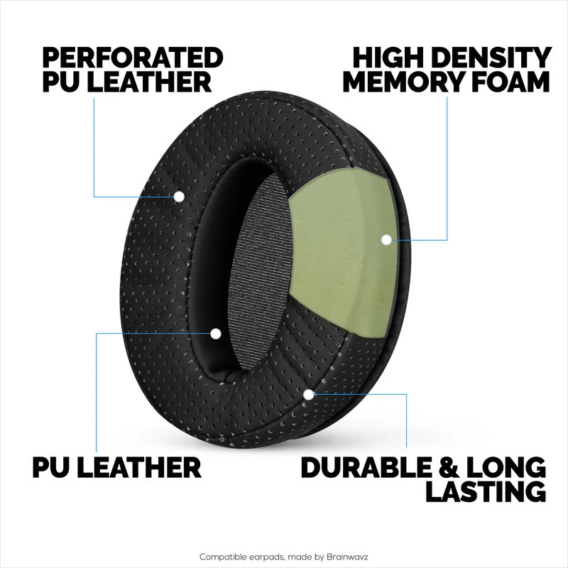 Coussinets d'oreille perforés de rechange pour casques Sennheiser HD4.50BT, HD4.50BTNC, HD450BT, HD4.50SE, HD4.40BT, HD4.30G, HD4.20S, HD458BT, HD450, HD400S et HD 350BT - Cuir PU et mousse à mémoire de forme