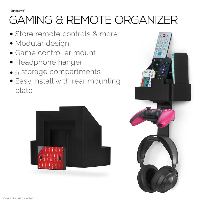 Organisateur mural pour télécommande et jeux – Support pour télécommande/téléphone portable avec supports amovibles pour casque et contrôleur