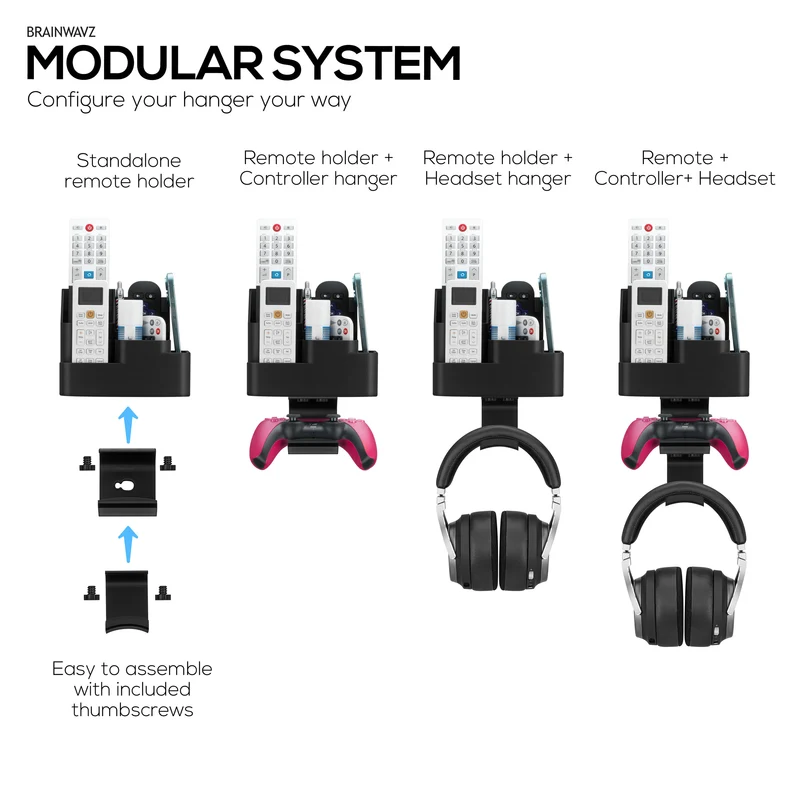 Organisateur mural pour télécommande et jeux – Support pour télécommande/téléphone portable avec supports amovibles pour casque et contrôleur