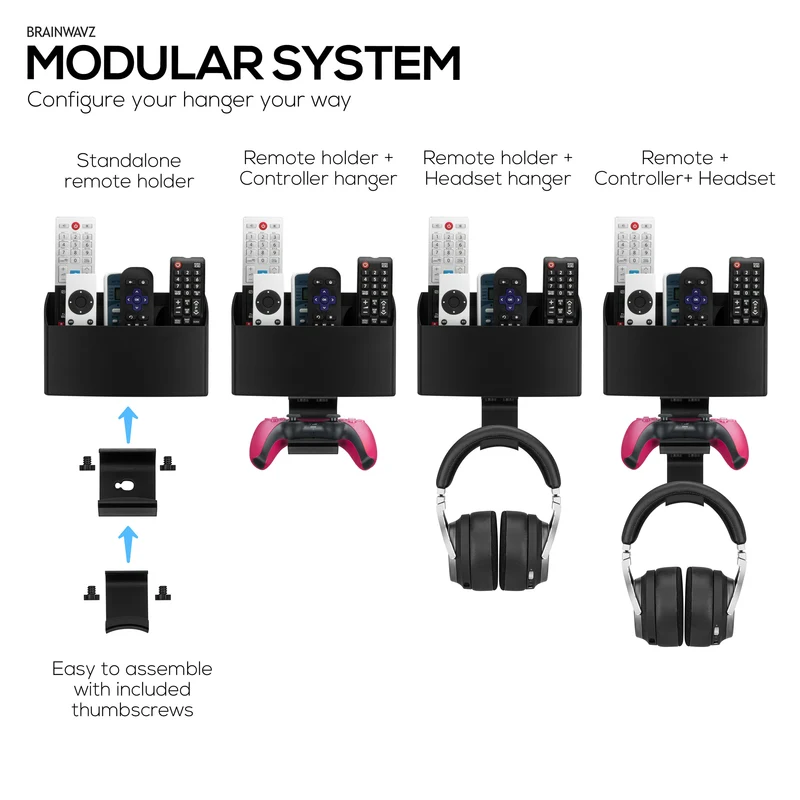 Organisateur mural pour télécommande de télévision et de jeux – Support de télécommande avec supports amovibles pour casque et contrôleur