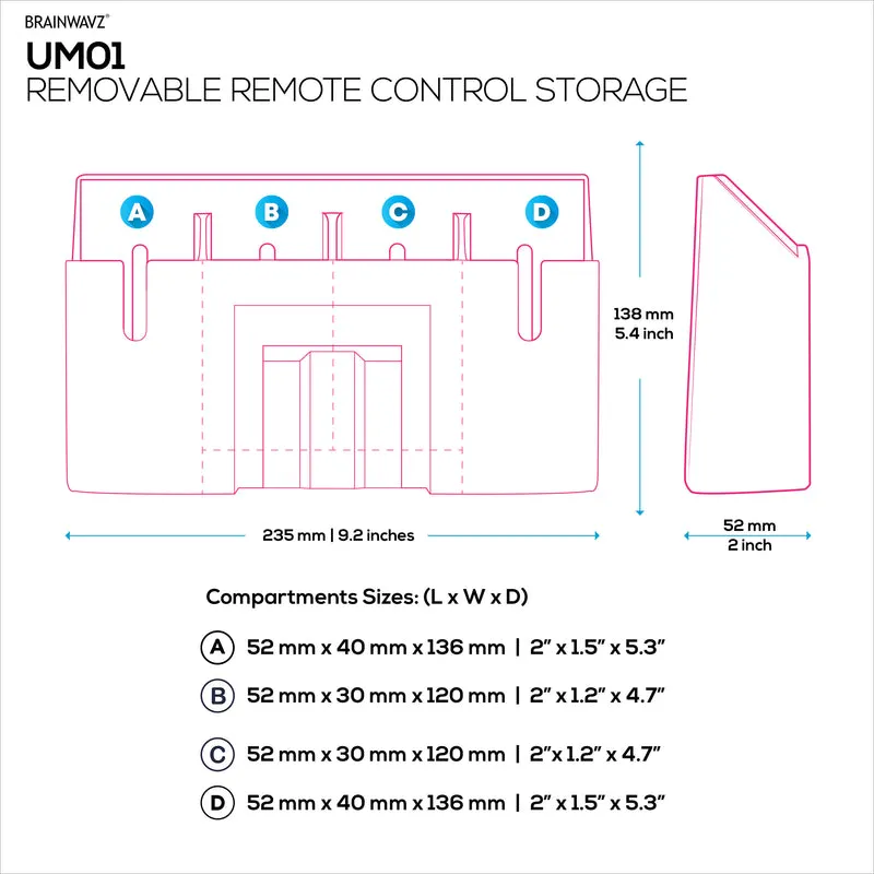 Support de télécommande universel – Support mural amovible et sous le bureau pour téléviseur, DVD, streaming, télécommandes de climatisation et plus encore – Organisateur peu encombrant