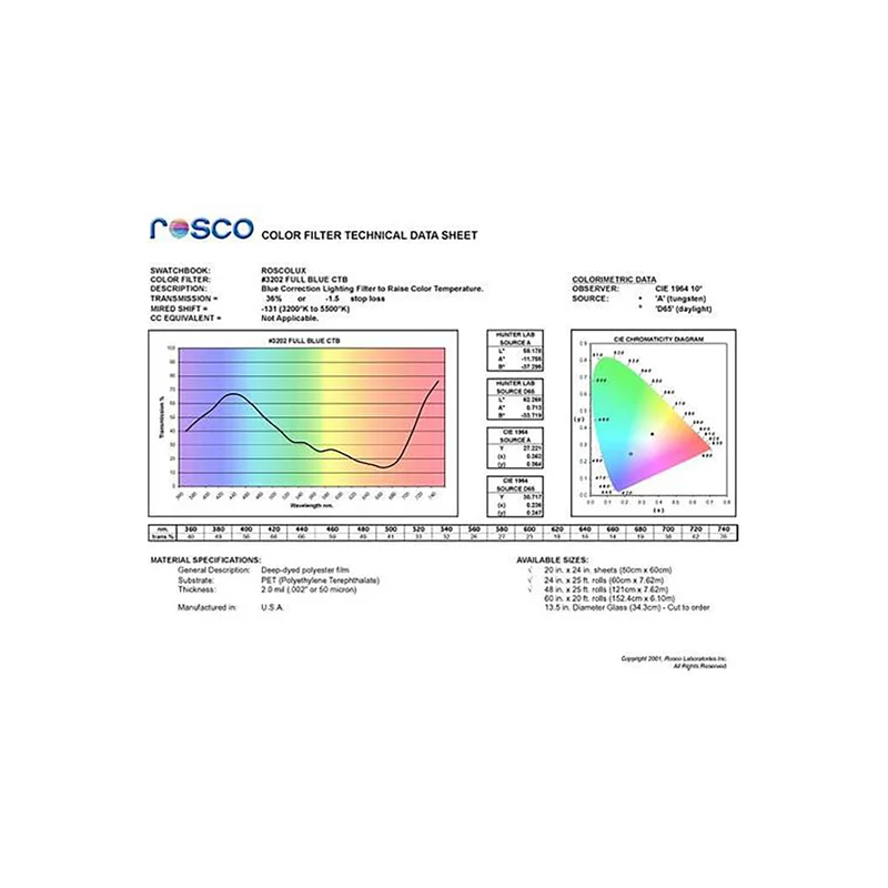Rosco 3202 Full Blue Gel Sheet 20" x 24"