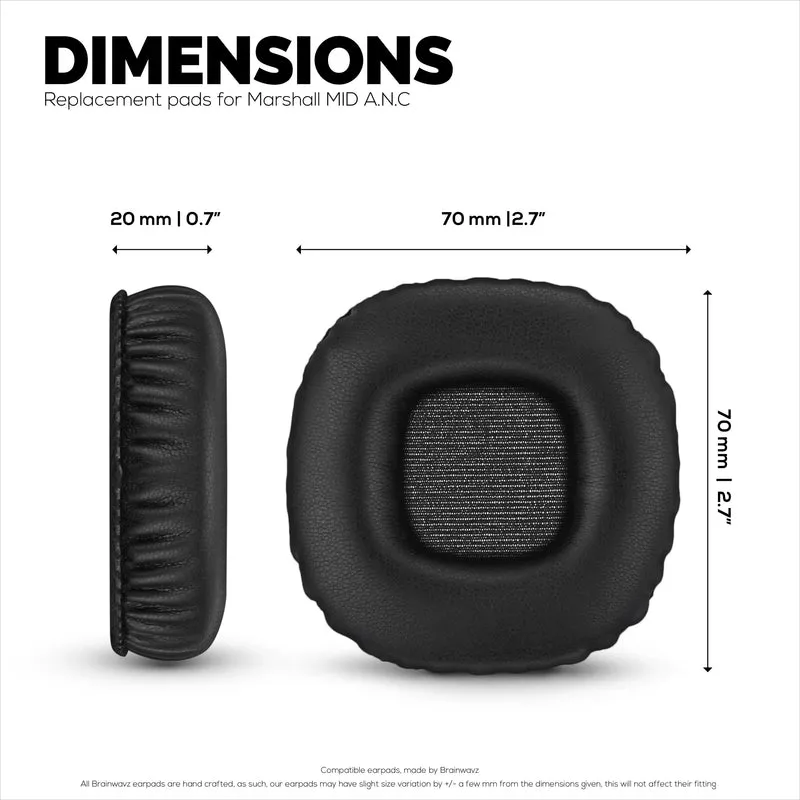 Coussinets d'oreille de remplacement pour casque Marshall MID-ANC, cuir PU, mousse à mémoire de forme pour plus de confort, coussinets d'oreille améliorés, durables et durables